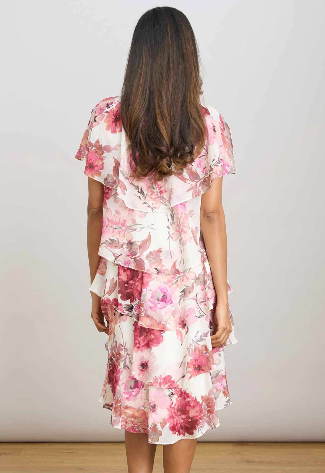Gina Bacconi PINK Rei Tiered Floral Dress - Image 3