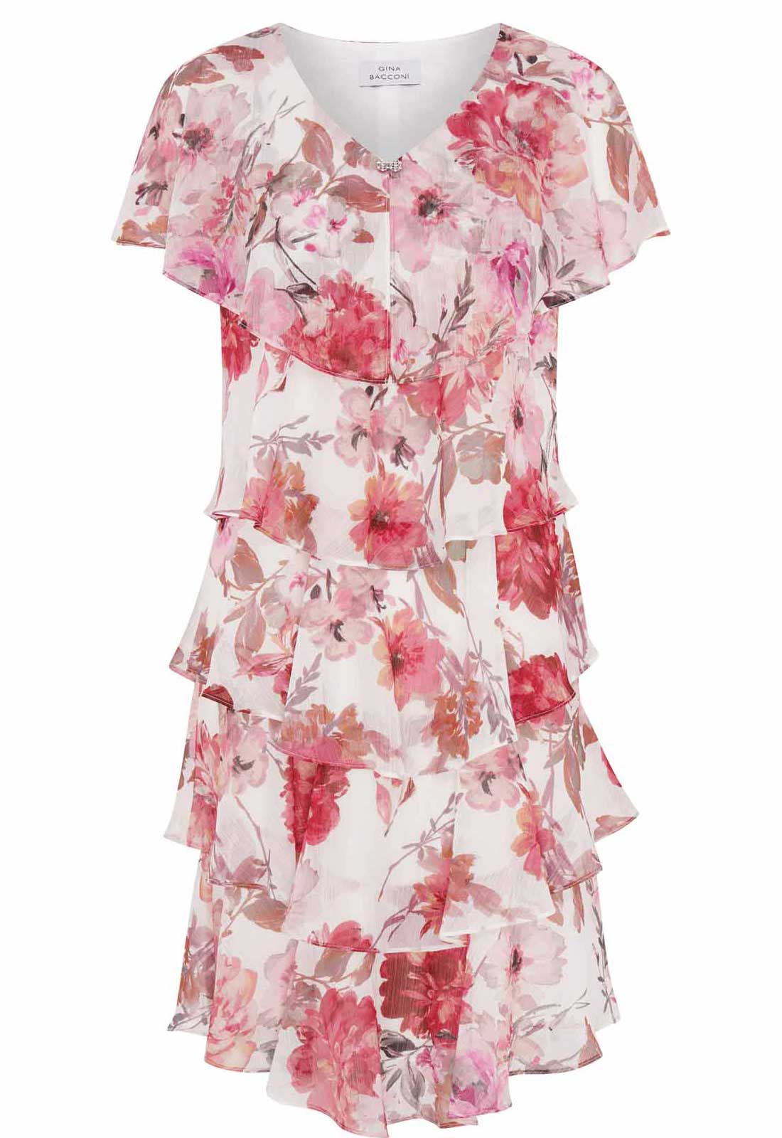 Gina Bacconi PINK Rei Tiered Floral Dress - Image 5