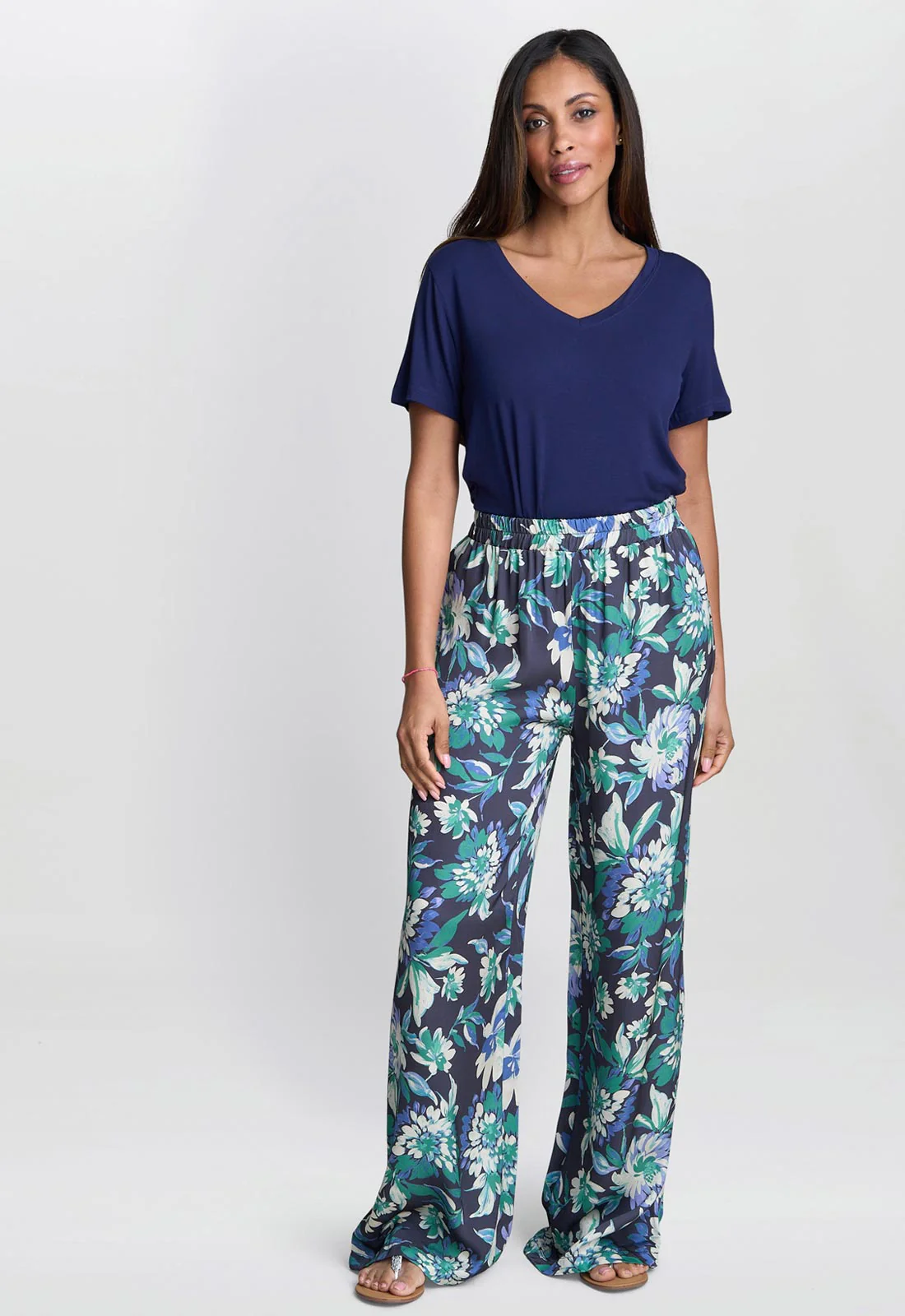 Gina Bacconi Blue Quinn Satin Pull On Wide Leg Trouser