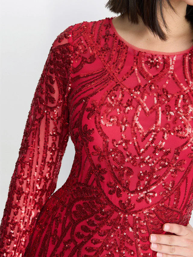Gina Bacconi Red Angelique Red Sequin Midi Dress - Image 2