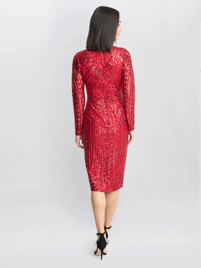 Gina Bacconi Red Angelique Red Sequin Midi Dress - Image 3