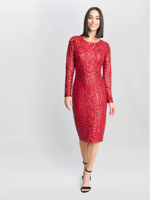 Gina Bacconi Red Angelique Red Sequin Midi Dress - Image 4