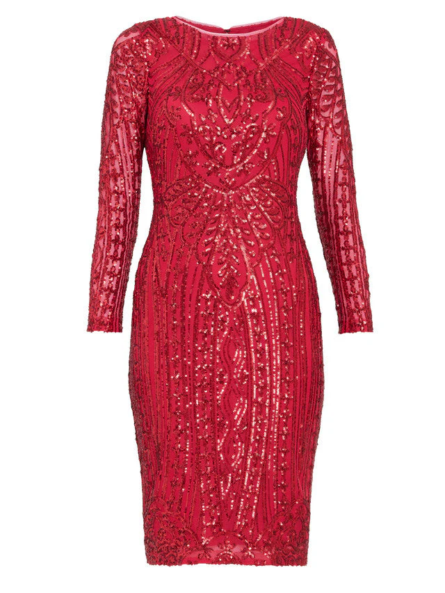 Gina Bacconi Red Angelique Red Sequin Midi Dress - Image 5