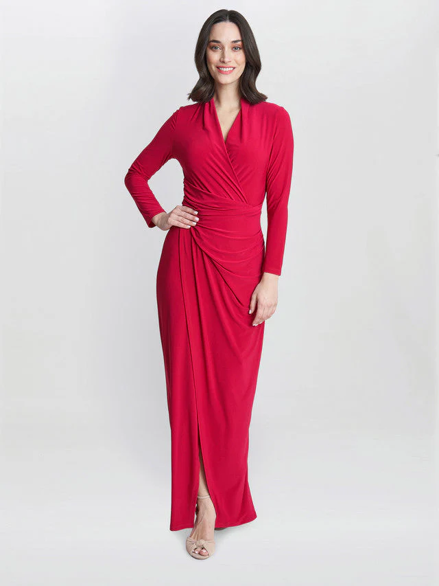 Gina Bacconi Red Hilary Jersey Wrap Maxi Dress
