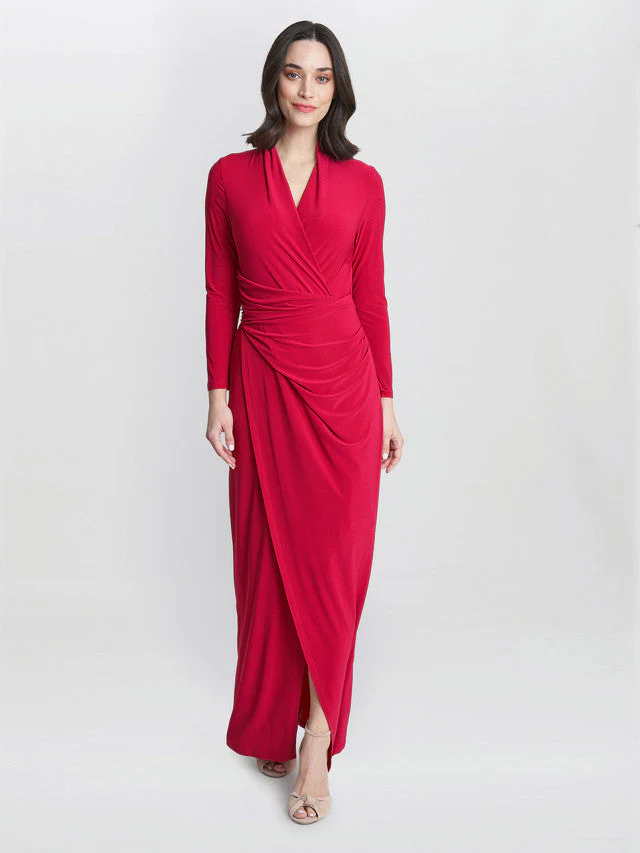 Gina Bacconi Red Hilary Jersey Wrap Maxi Dress - Image 3