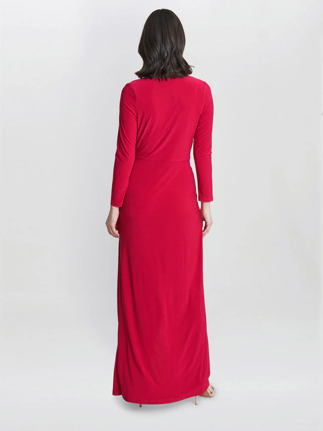 Gina Bacconi Red Hilary Jersey Wrap Maxi Dress - Image 4