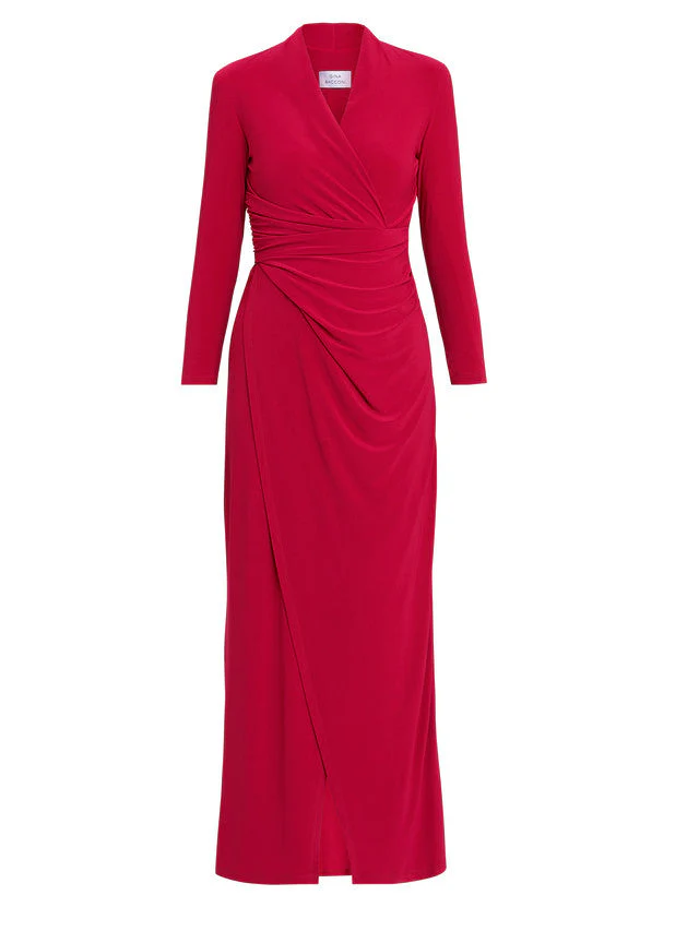 Gina Bacconi Red Hilary Jersey Wrap Maxi Dress - Image 5