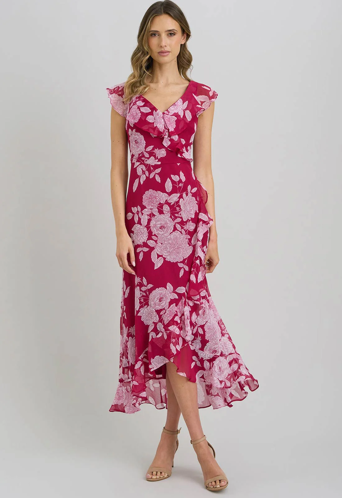 Gina Bacconi Red and White Marilyn Floral Print Yoryu Dress - Image 2