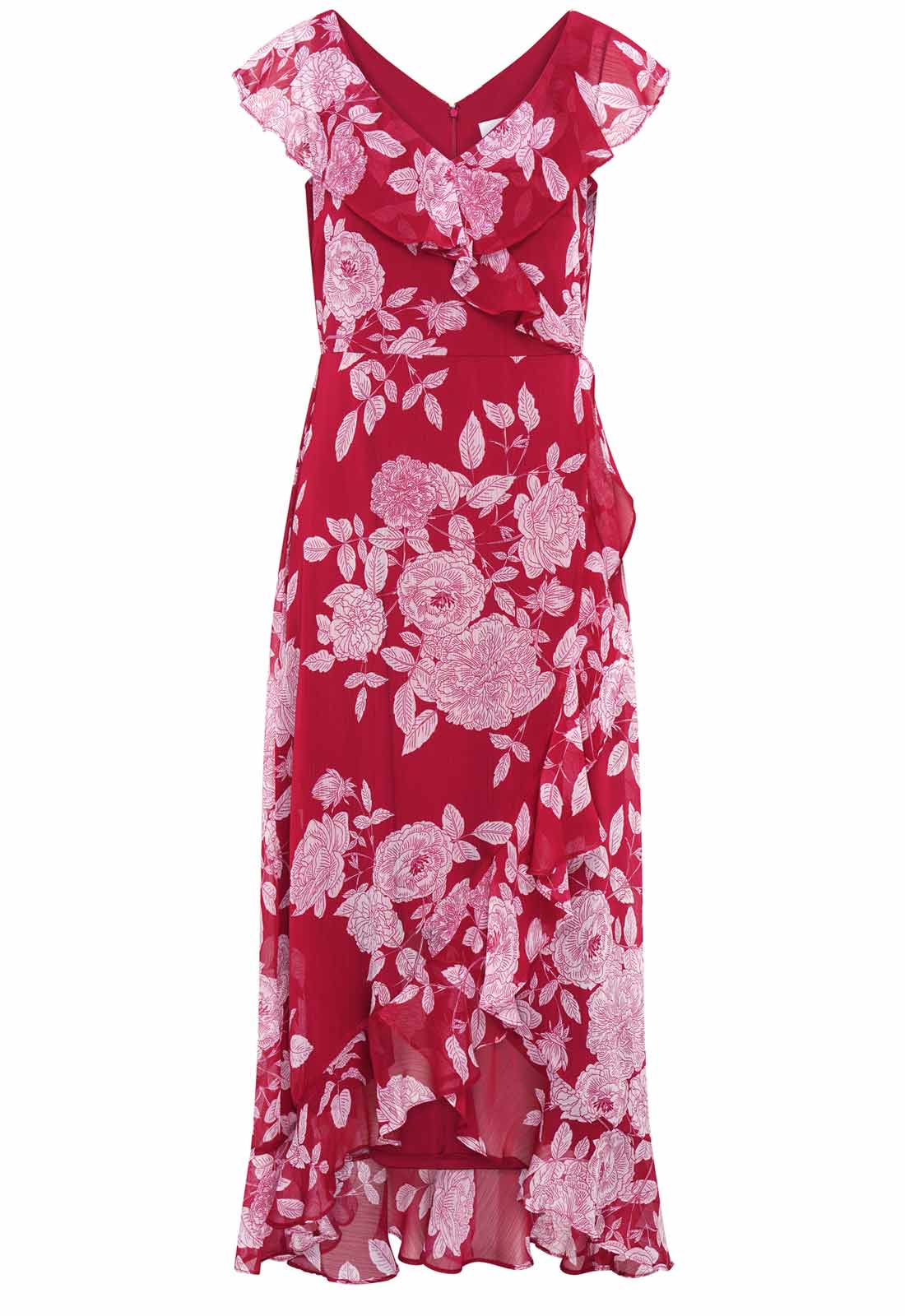 Gina Bacconi Red and White Marilyn Floral Print Yoryu Dress - Image 4