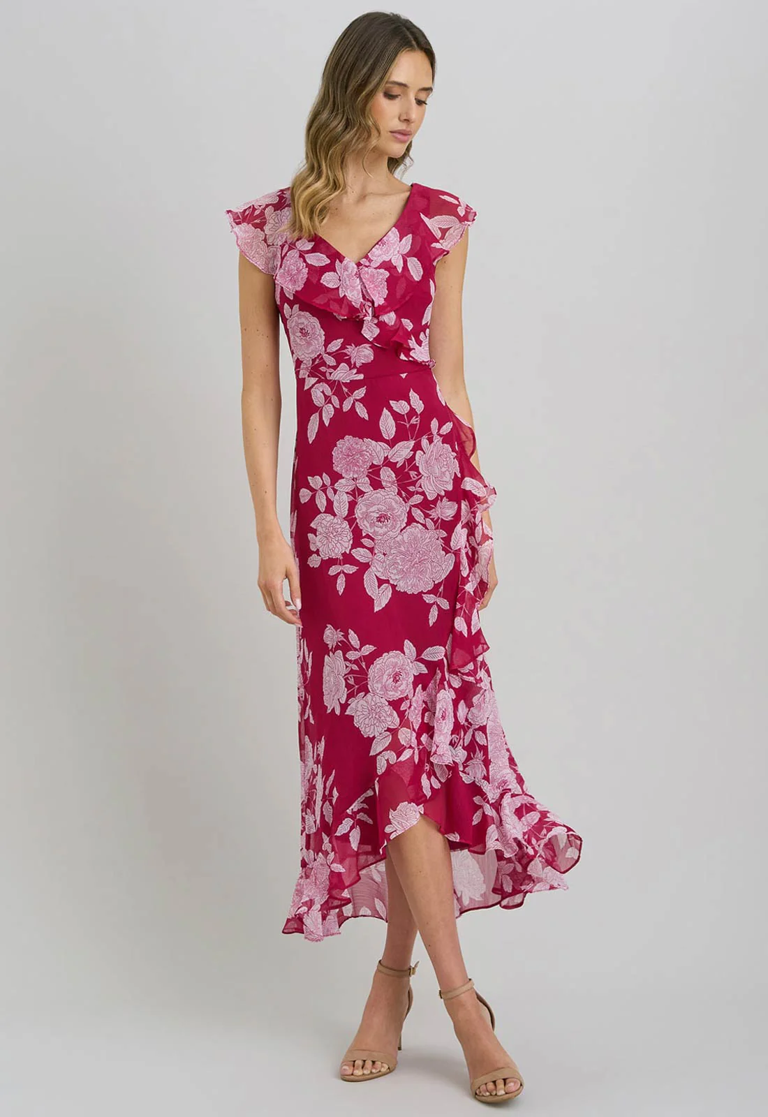Gina Bacconi Red and White Marilyn Floral Print Yoryu Dress - Image 6