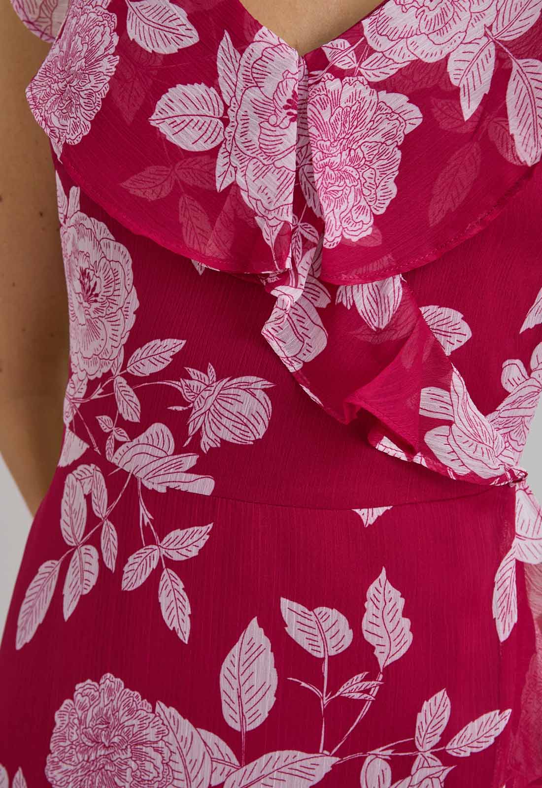 Gina Bacconi Red and White Marilyn Floral Print Yoryu Dress - Image 7