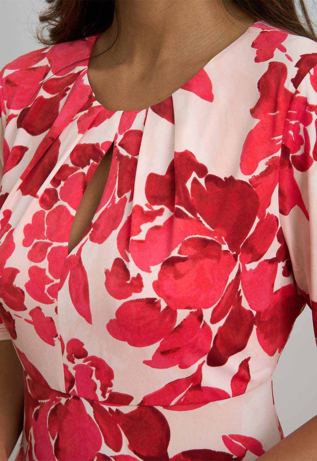 Gina Bacconi RED / WHITE Maybelle Short Sleeve Keyhole Print Midi Dress - Image 2