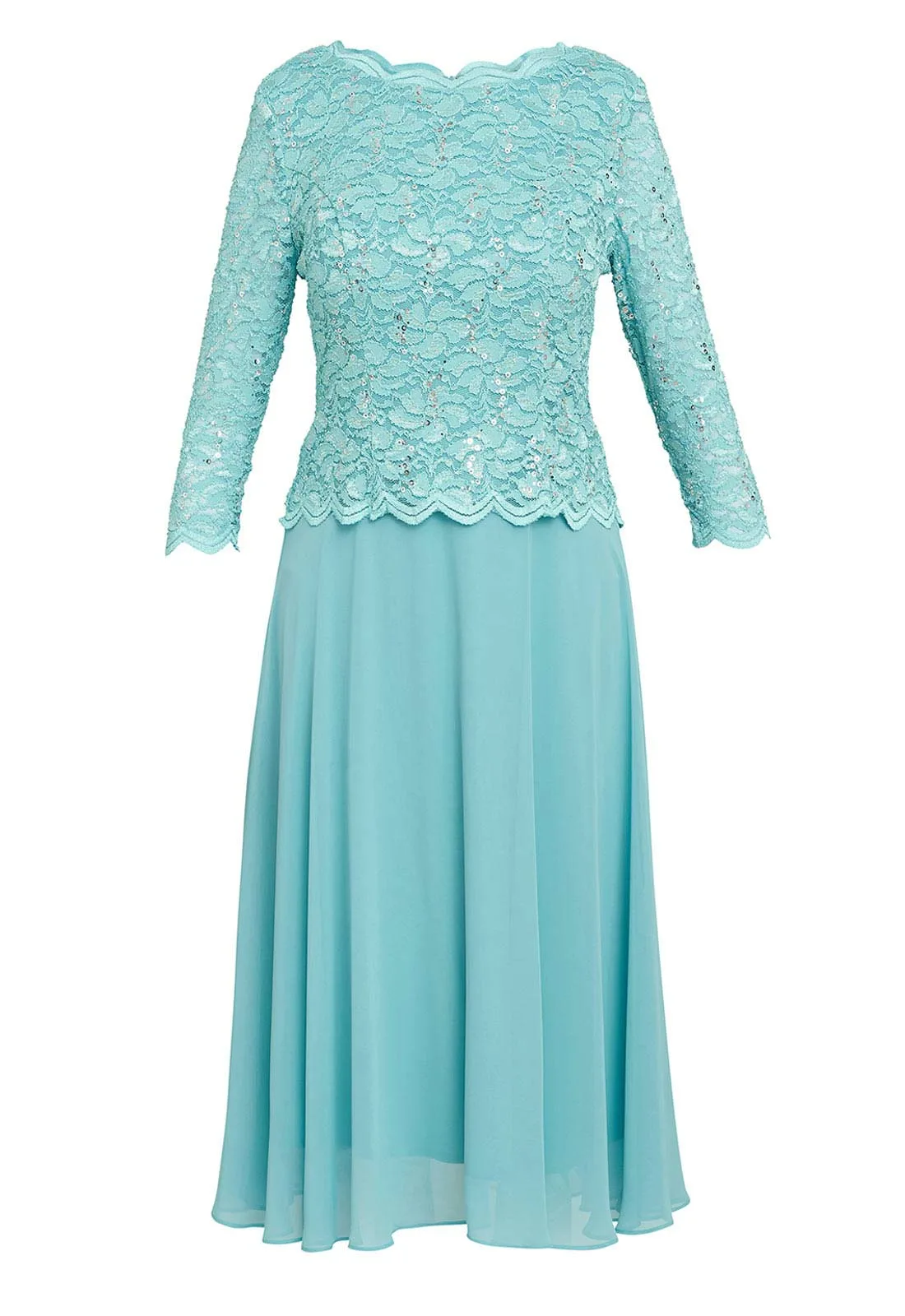 Gina Bacconi Sea Blue Rona Midi Dress With Lace Bodice & Chiffon Skirt - Image 4