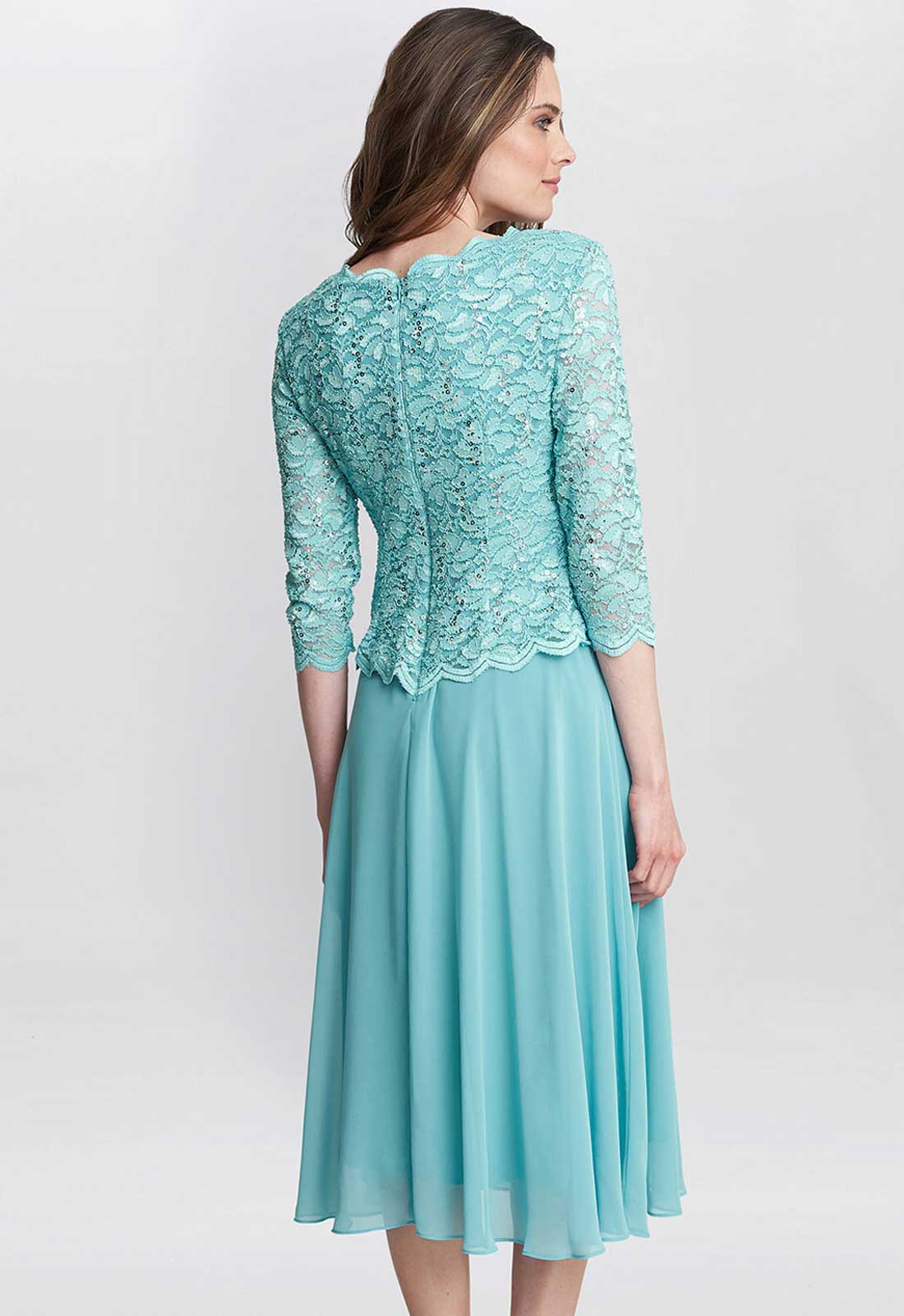 Gina Bacconi Sea Blue Rona Midi Dress With Lace Bodice & Chiffon Skirt - Image 5
