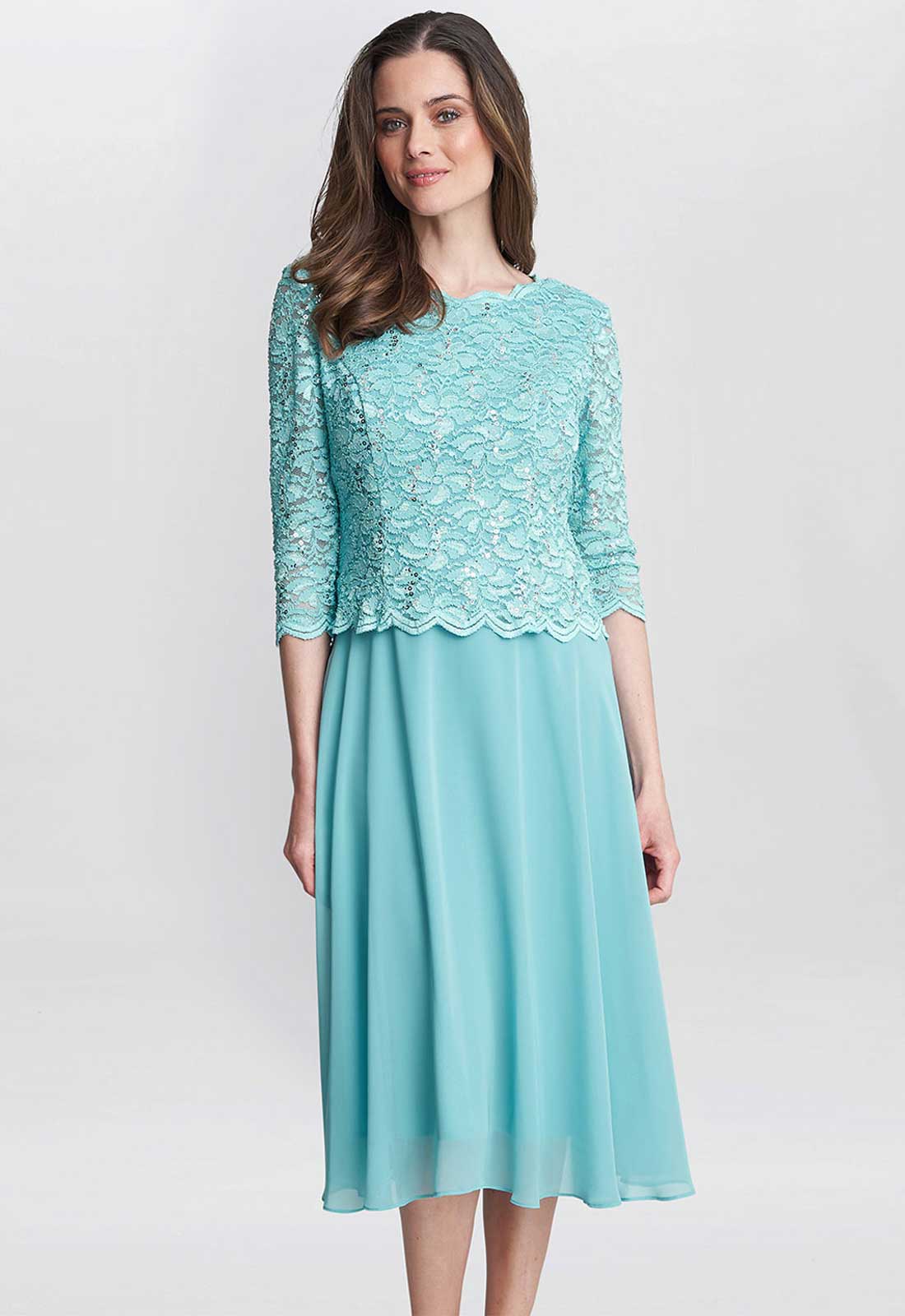 Gina Bacconi Sea Blue Rona Midi Dress With Lace Bodice & Chiffon Skirt - Image 6