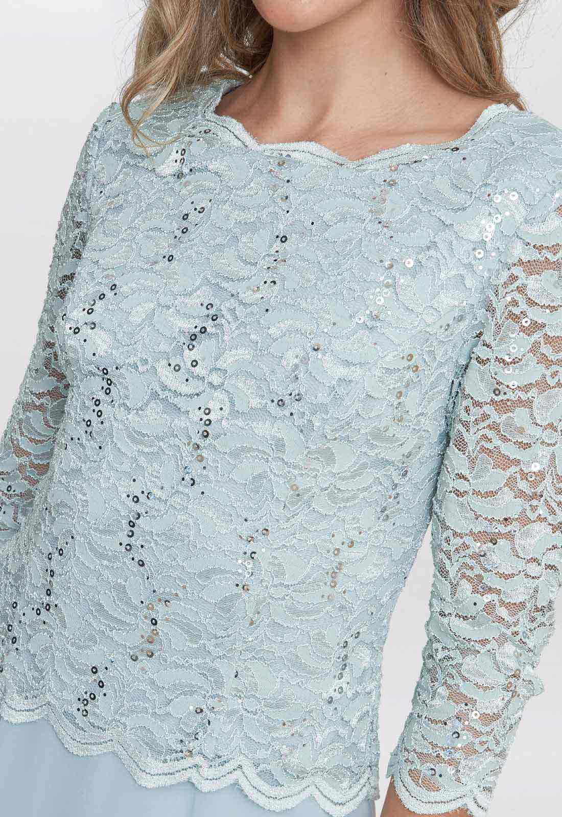 Gina Bacconi Mint Rona Midi Dress With Lace Bodice & Chiffon Skirt - Image 2