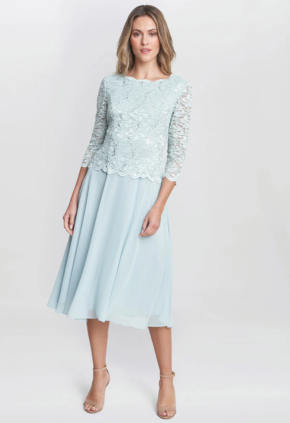 Gina Bacconi Mint Rona Midi Dress With Lace Bodice & Chiffon Skirt - Image 3