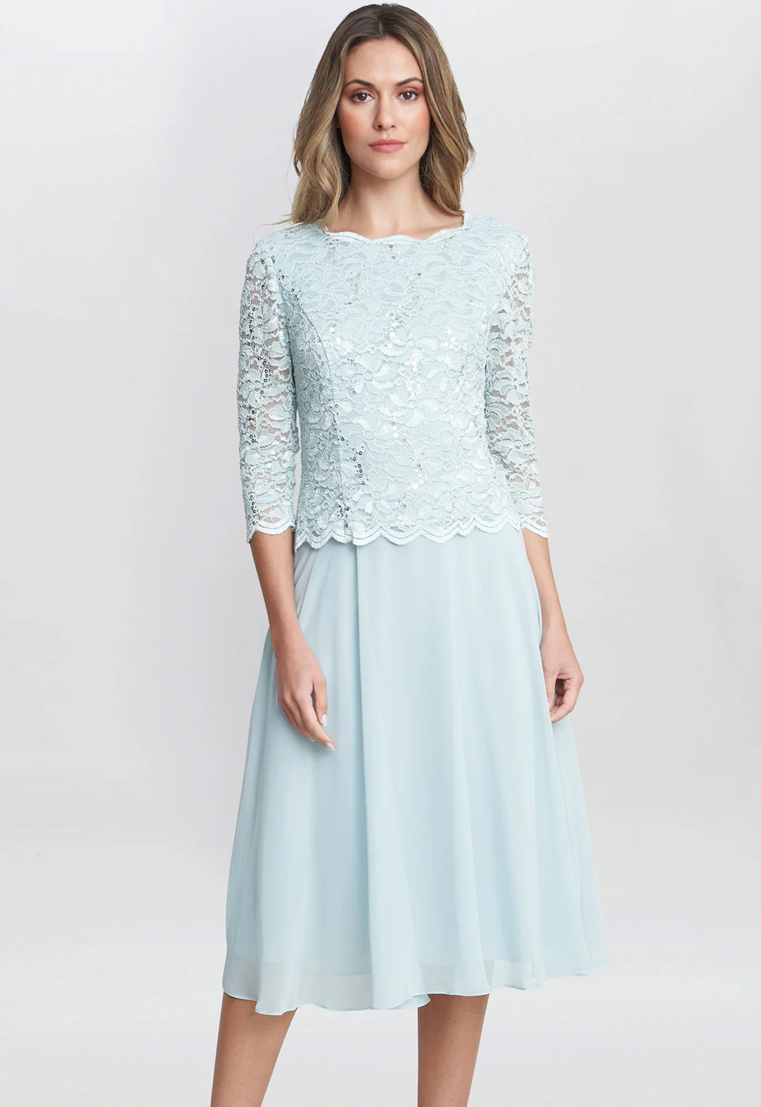 Gina Bacconi Mint Rona Midi Dress With Lace Bodice & Chiffon Skirt - Image 4
