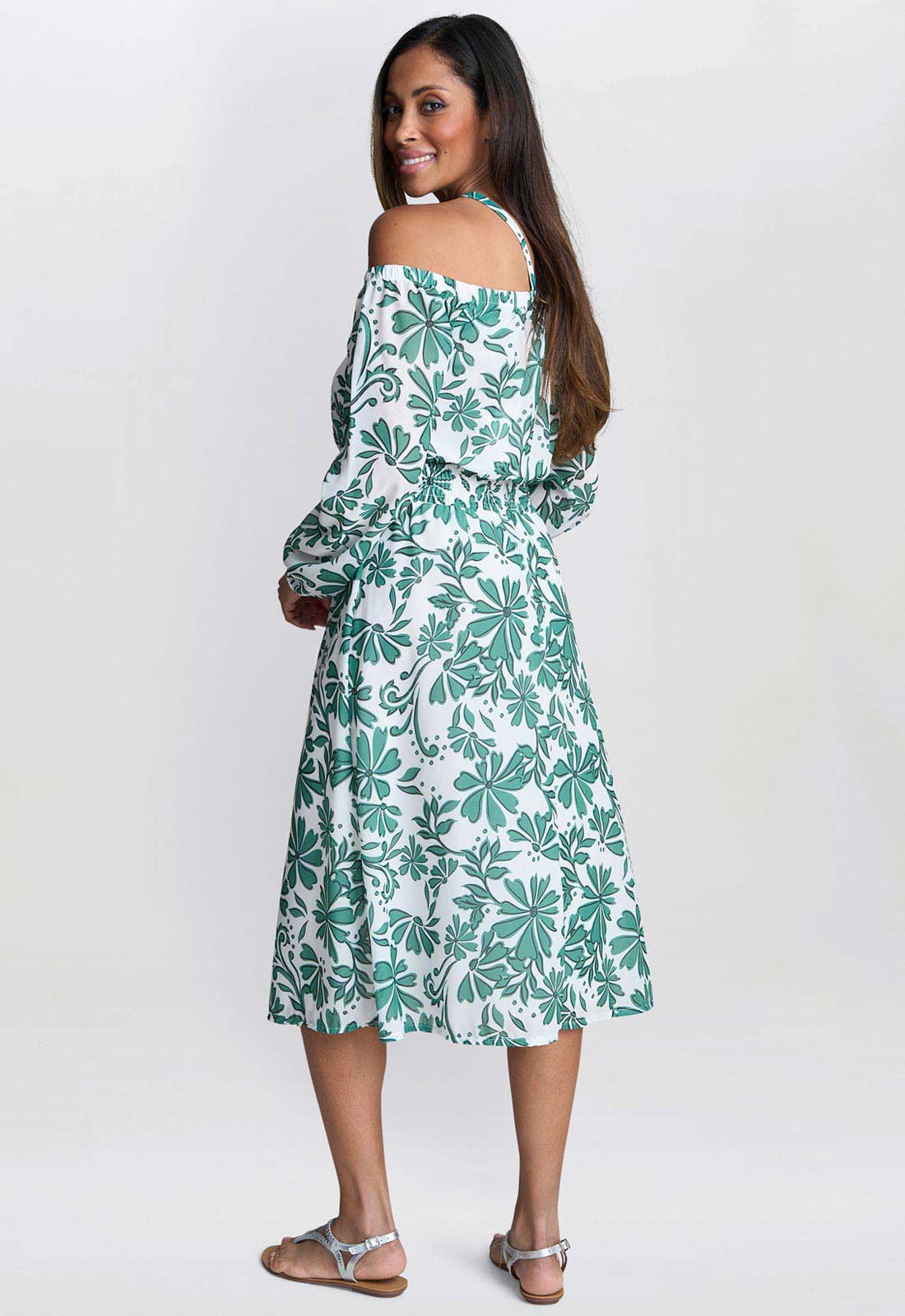 Gina Bacconi Green Ryan Off Shoulder Midi Dress - Image 4