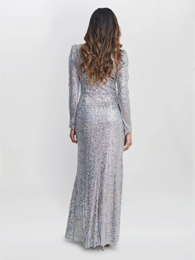 Gina Bacconi Silver Bernadette Beaded Maxi Dress - Image 4