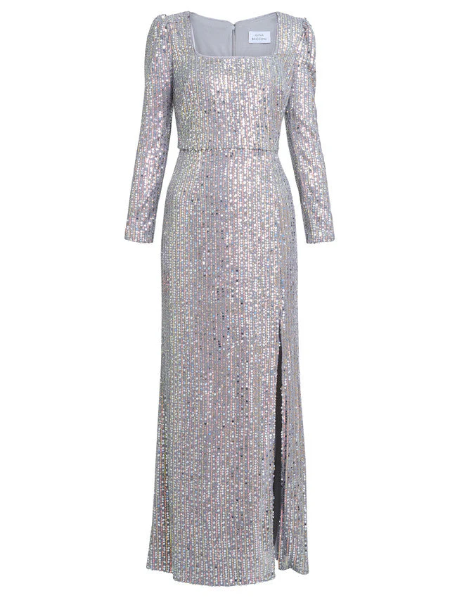 Gina Bacconi Silver Bernadette Beaded Maxi Dress - Image 6