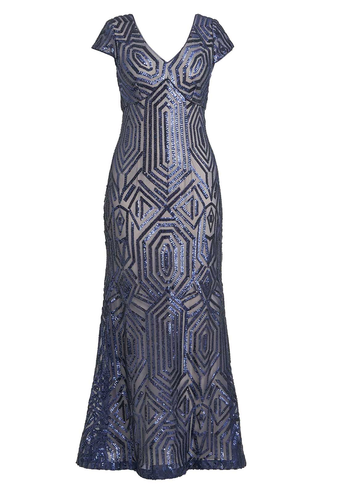 Gina Bacconi Silver Marcia Sequin Fishtail Gown - Image 3