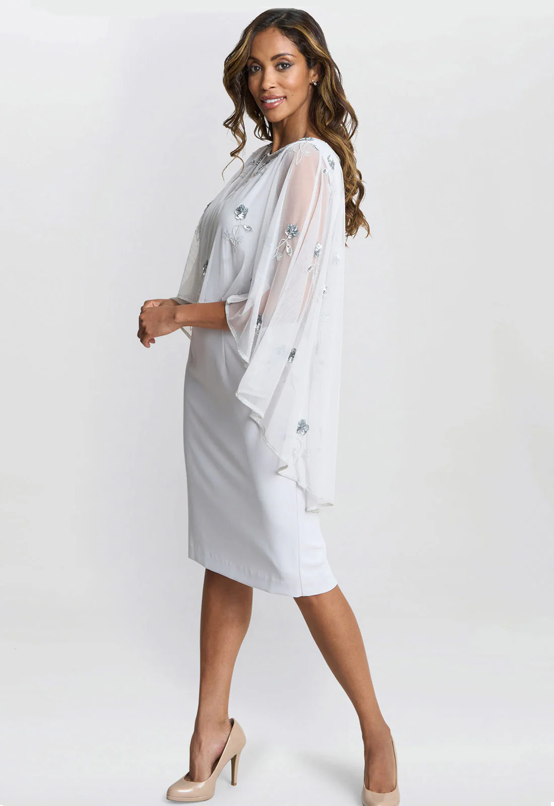 Gina Bacconi Silver Mist Beaded Cape With Delicate Small Flowers - Image 4