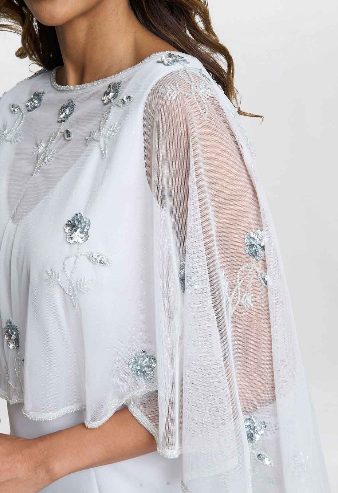 Gina Bacconi Silver Mist Beaded Cape With Delicate Small Flowers - Image 6