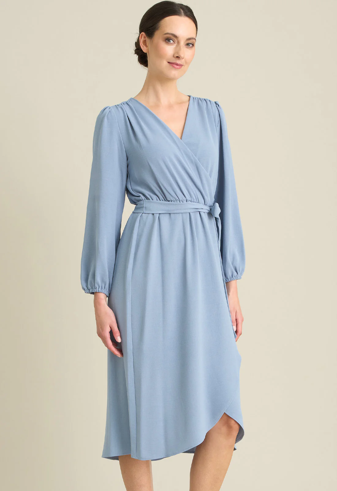 Gina Bacconi SKY Peyton Bow Wrap Long Sleeve Midi Dress - Image 3
