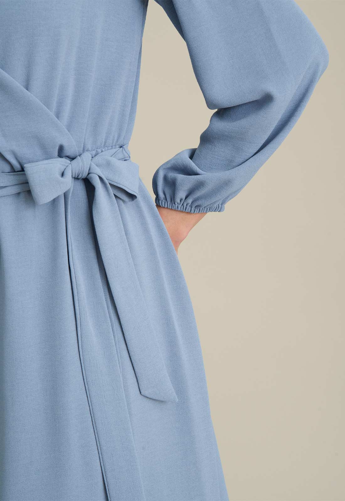 Gina Bacconi SKY Peyton Bow Wrap Long Sleeve Midi Dress - Image 5