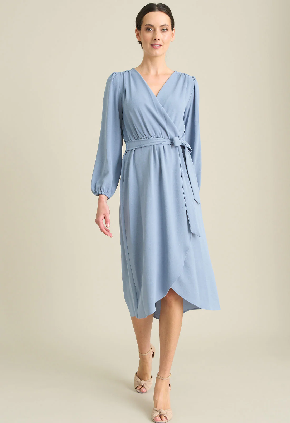 Gina Bacconi SKY Peyton Bow Wrap Long Sleeve Midi Dress - Image 6