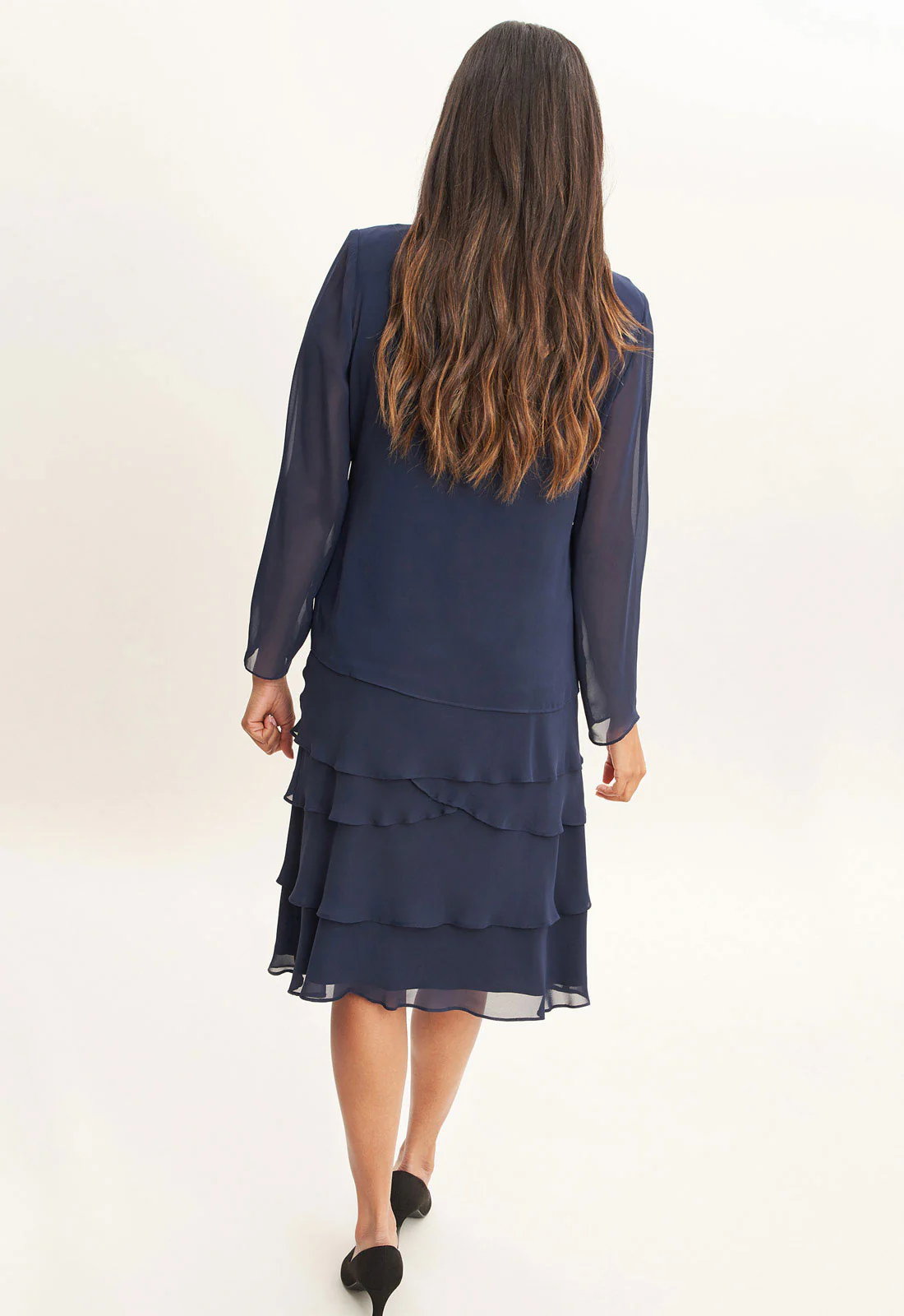 Gina Bacconi Spring Navy Camira Lace Shoulder Bead Tier Jacket Dress - Image 6