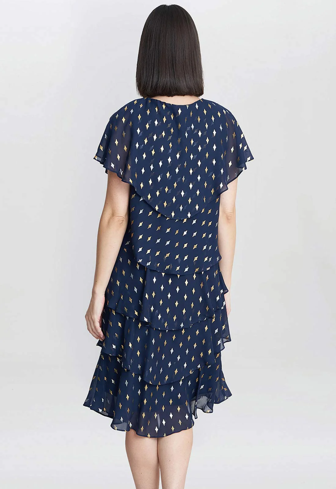Gina Bacconi Navy Sybil Foil Print Tier Dress - Image 2