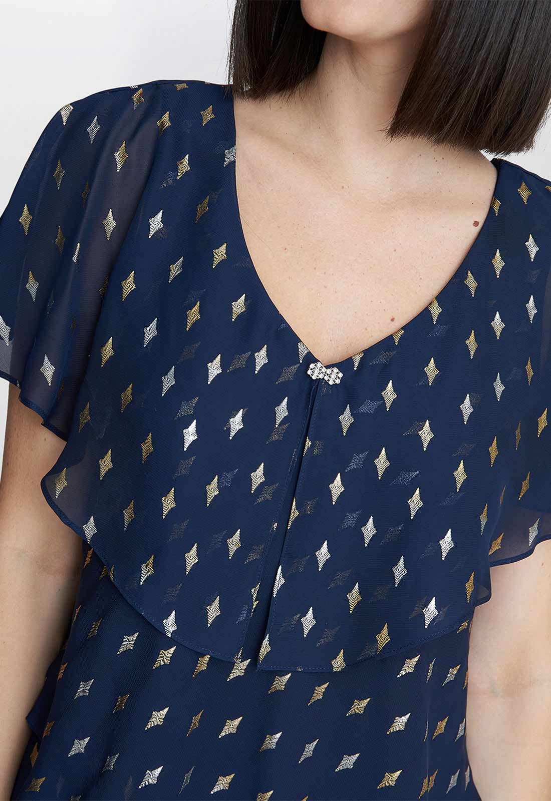Gina Bacconi Navy Sybil Foil Print Tier Dress - Image 5