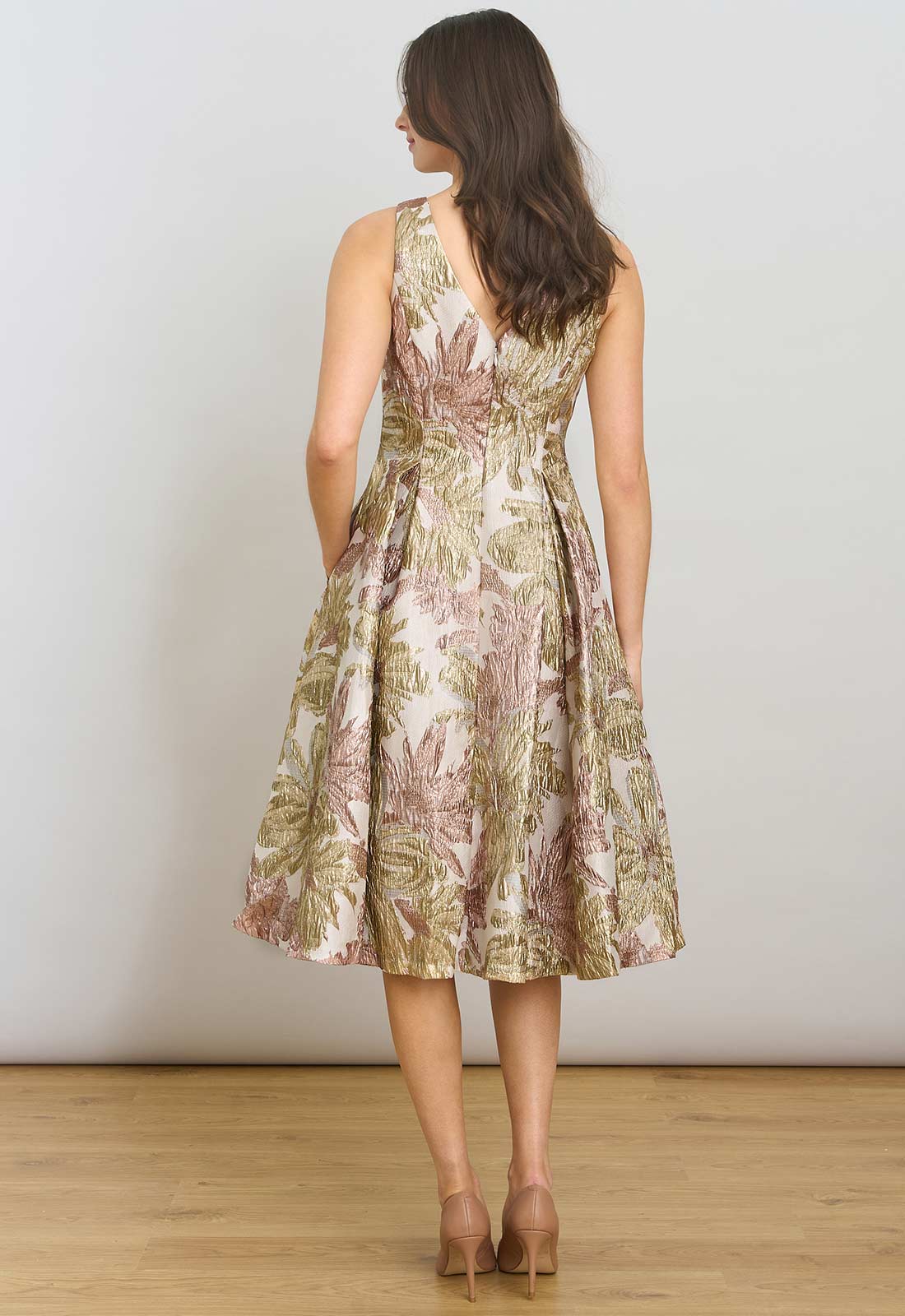 Gina Bacconi Taupe Alexandra Printed Jacuard Dress - Image 2