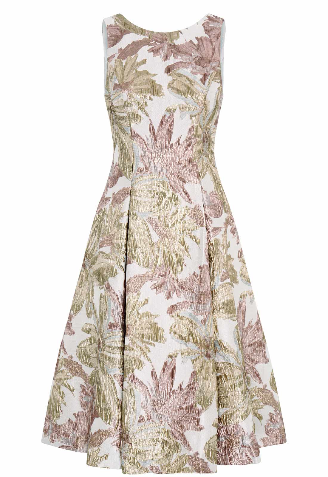 Gina Bacconi Taupe Alexandra Printed Jacuard Dress - Image 7
