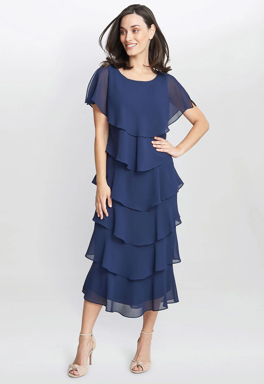 Gina Bacconi Navy Tessa Midi Tiered Dress - Image 2