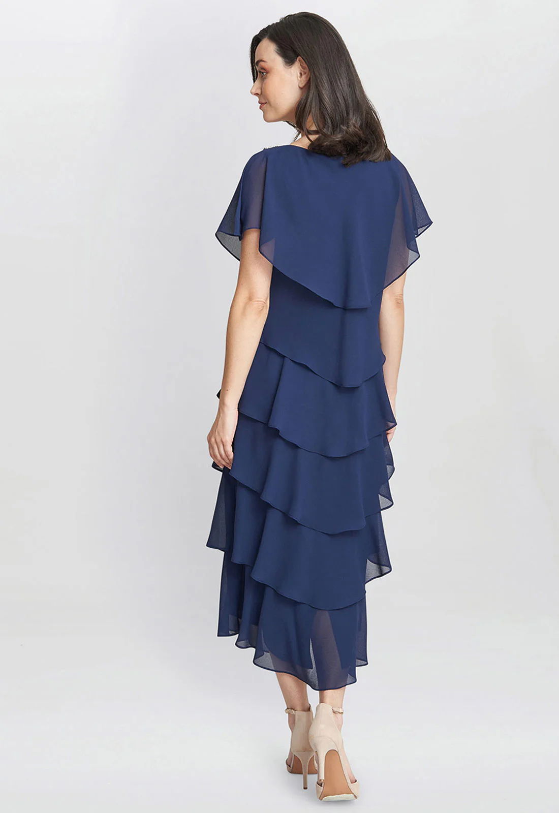 Gina Bacconi Navy Tessa Midi Tiered Dress - Image 3