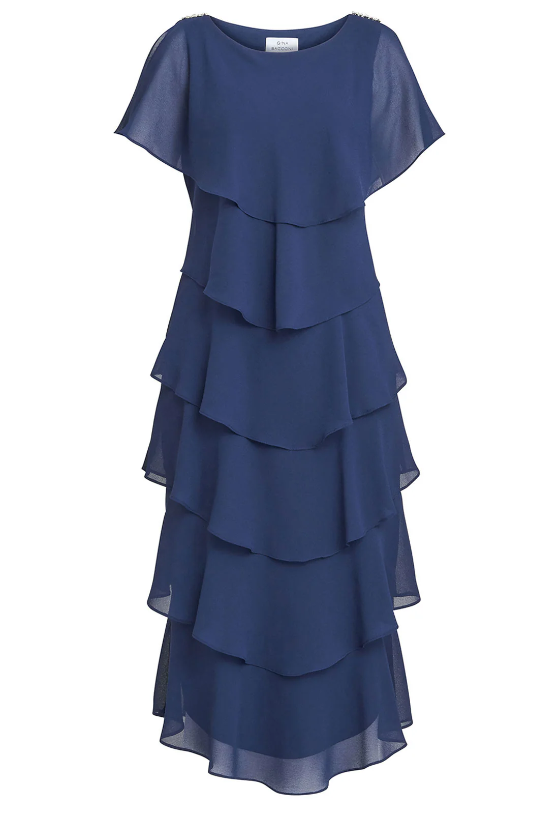 Gina Bacconi Navy Tessa Midi Tiered Dress - Image 4