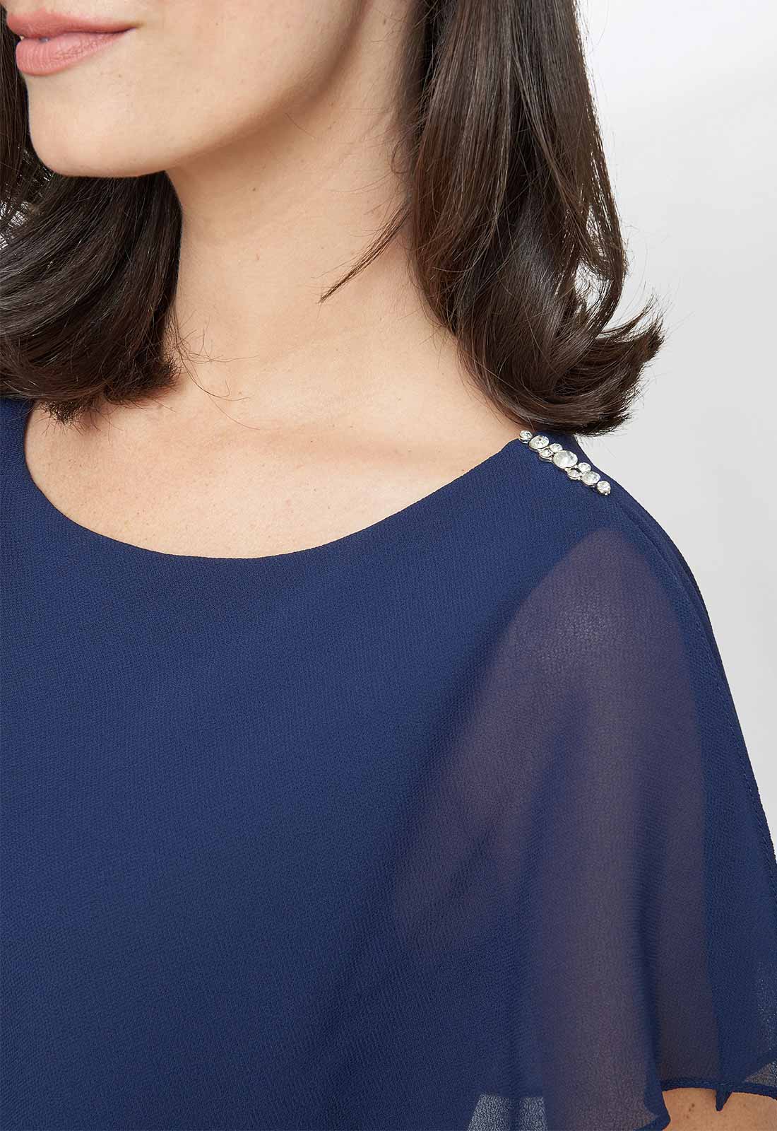 Gina Bacconi Navy Tessa Midi Tiered Dress - Image 5