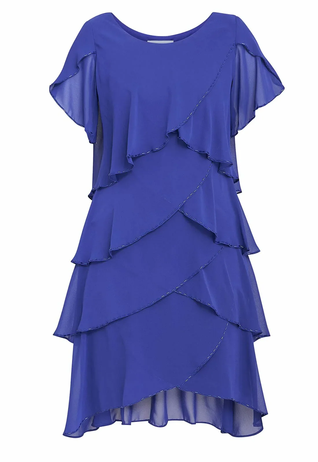 Gina Bacconi Trysta Bugle Beaded Trim Tiered Cocktail Dress With Flitter Sleeves - Image 3