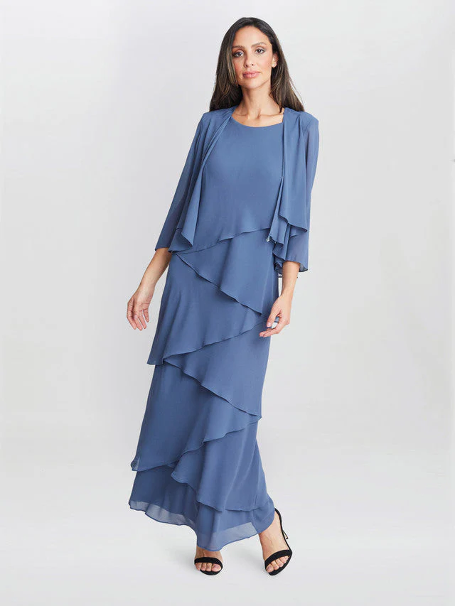 Gina Bacconi Wedgewood Colette Jacket And Asymmetric Tiered Dress