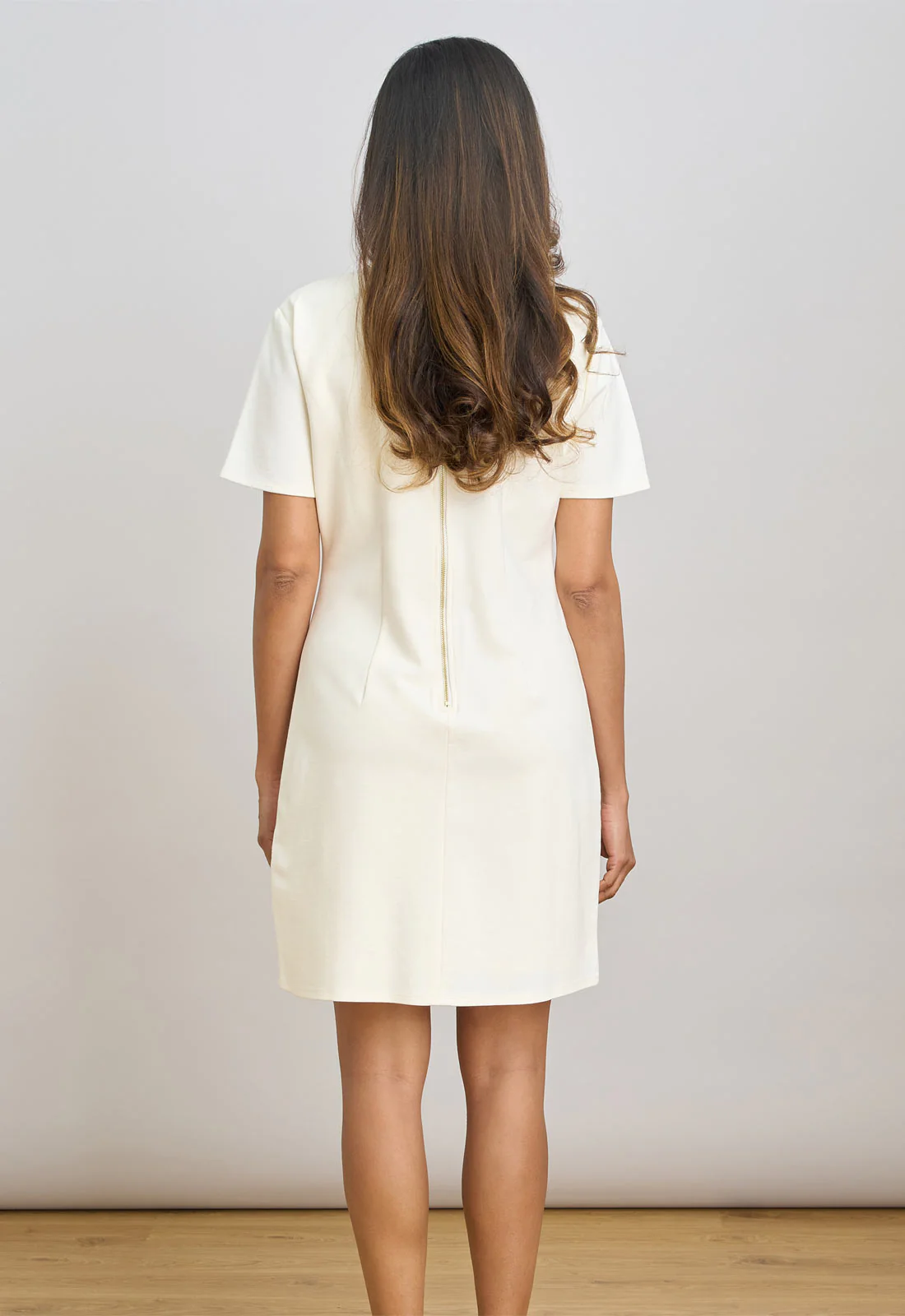 Gina Bacconi White Jinny Button Split Neck A-Line Dress - Image 5