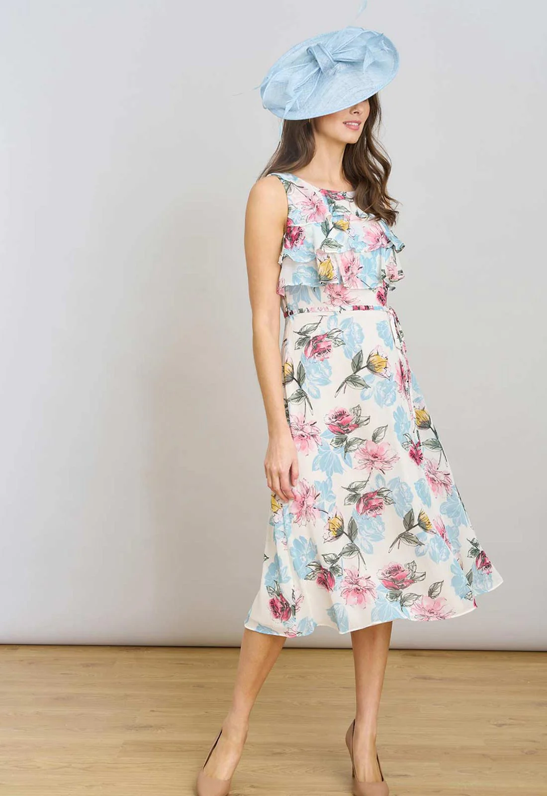 Gina Bacconi WHITE / MULTI Tulisa Sleeveless Floral Midi Dress - Image 2