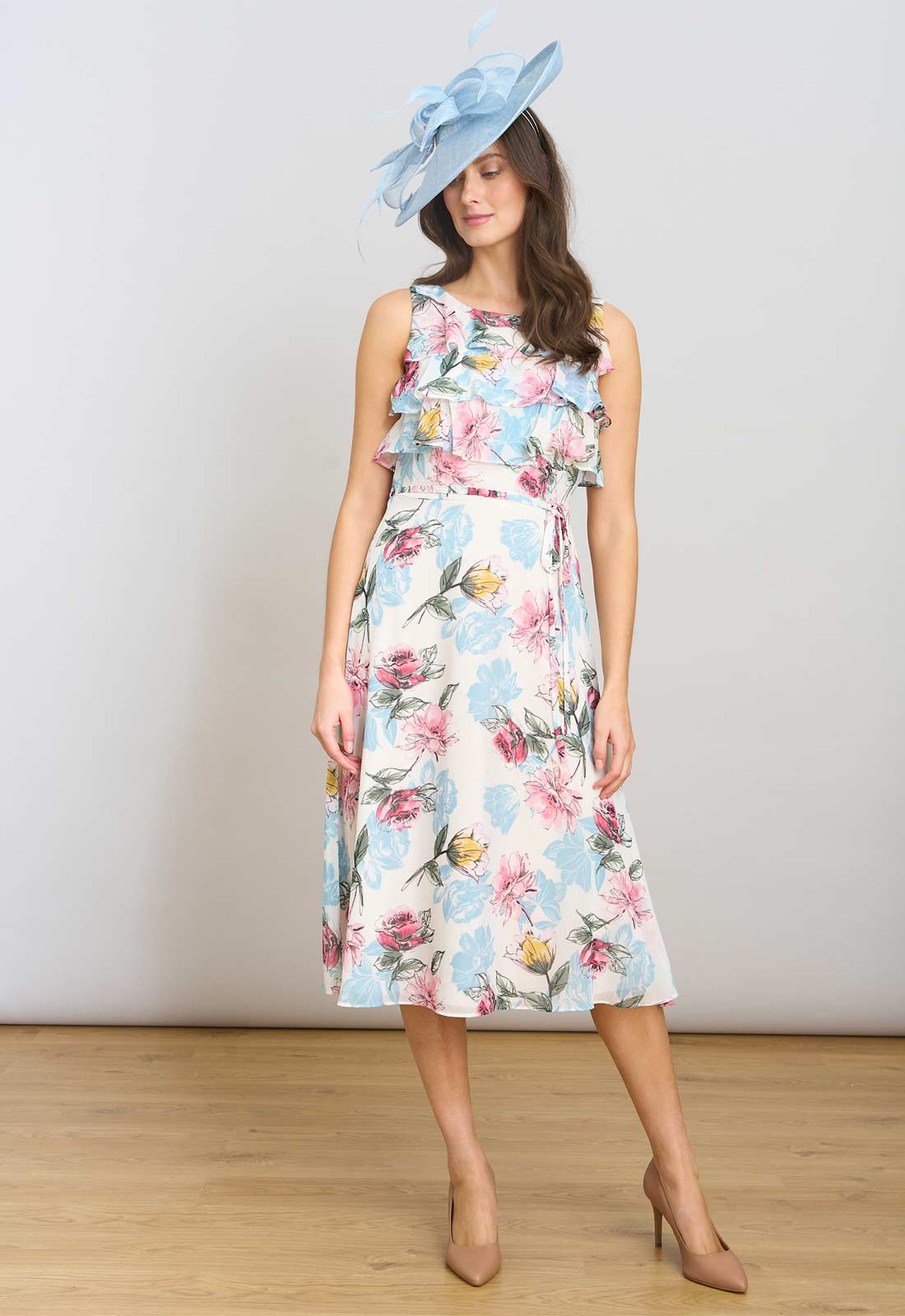 Gina Bacconi WHITE / MULTI Tulisa Sleeveless Floral Midi Dress - Image 4