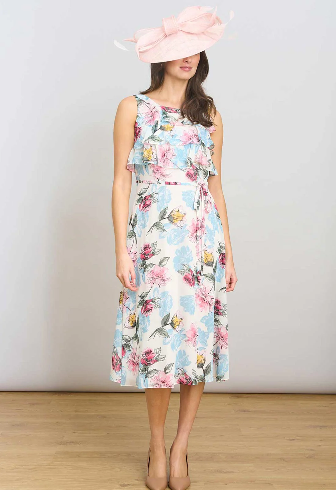 Gina Bacconi WHITE / MULTI Tulisa Sleeveless Floral Midi Dress - Image 5
