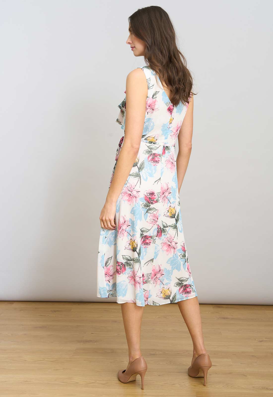 Gina Bacconi WHITE / MULTI Tulisa Sleeveless Floral Midi Dress - Image 6