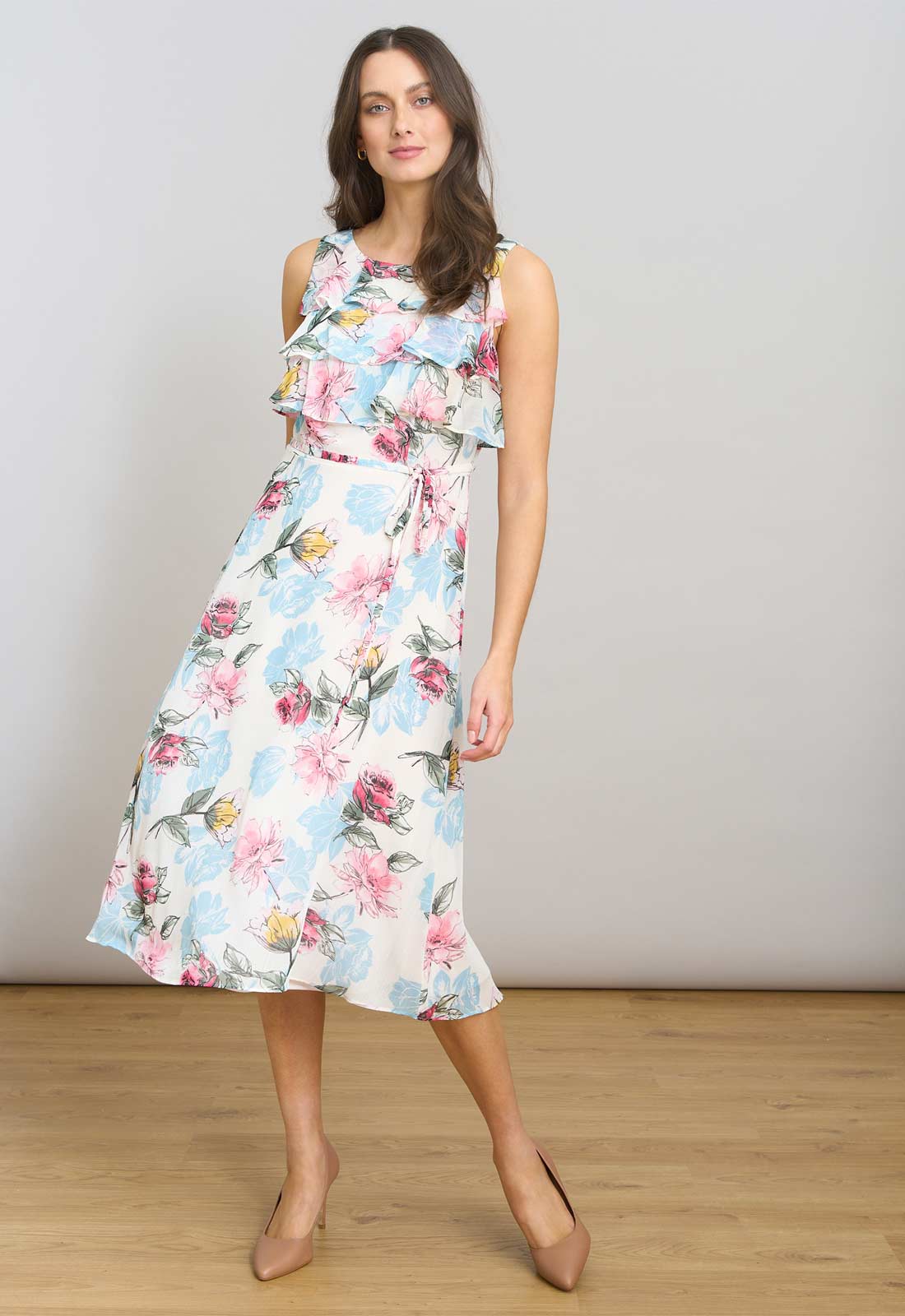 Gina Bacconi WHITE / MULTI Tulisa Sleeveless Floral Midi Dress - Image 7