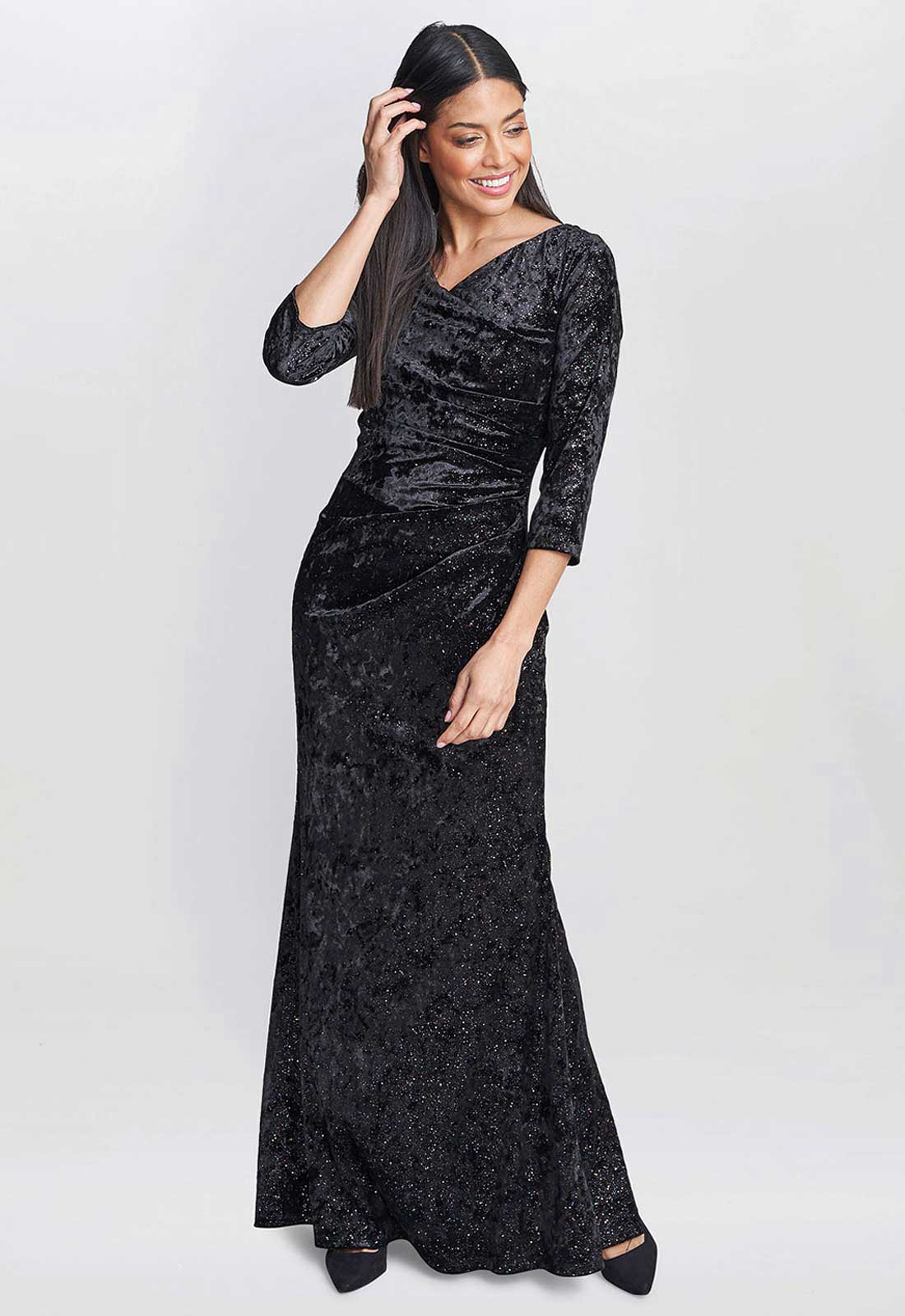 Gina Bacconi Black Whitney Velvet Sparkle Maxi Dress - Image 3