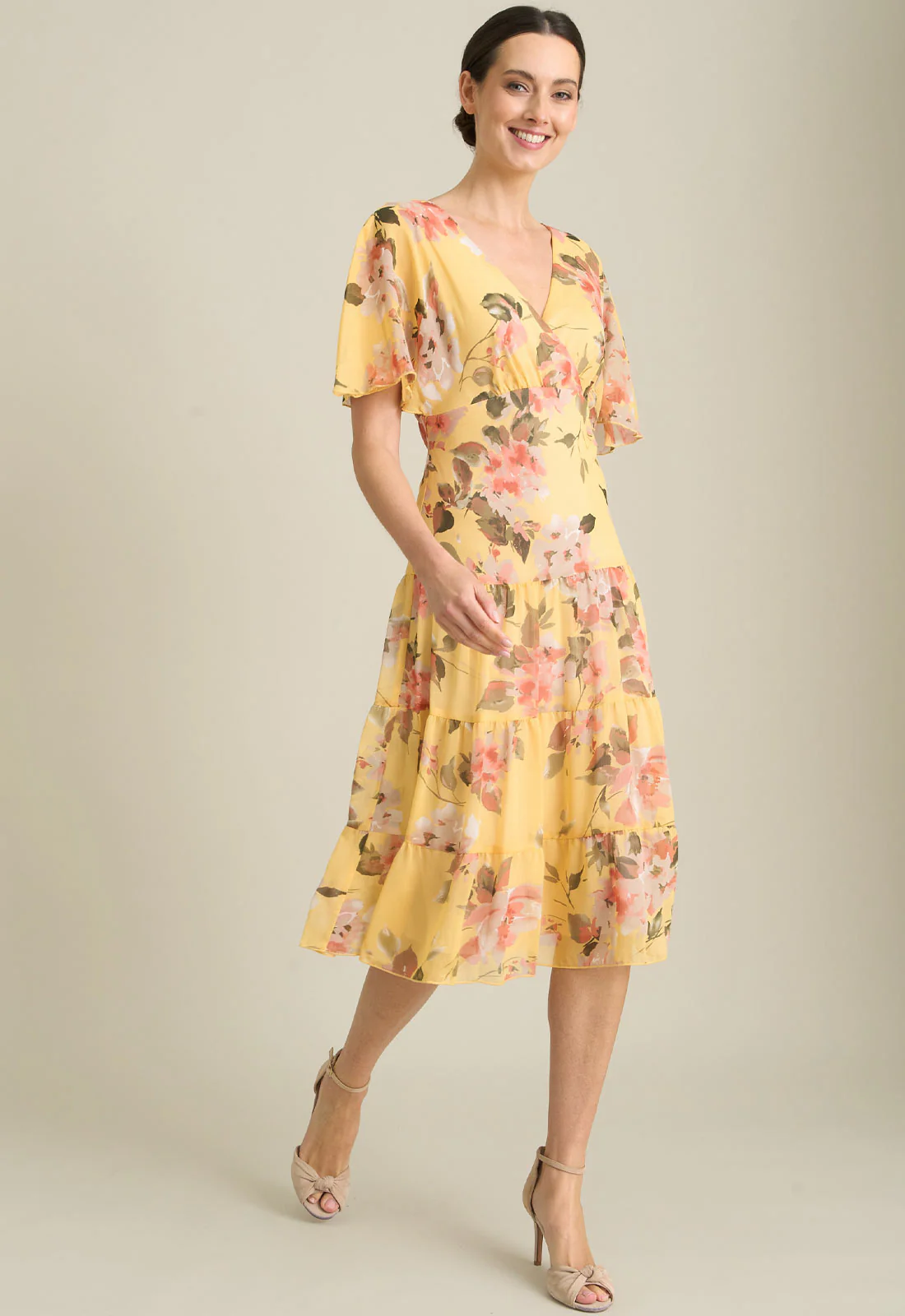 Gina Bacconi YELLOW Agatha Floral Chiffon Dress